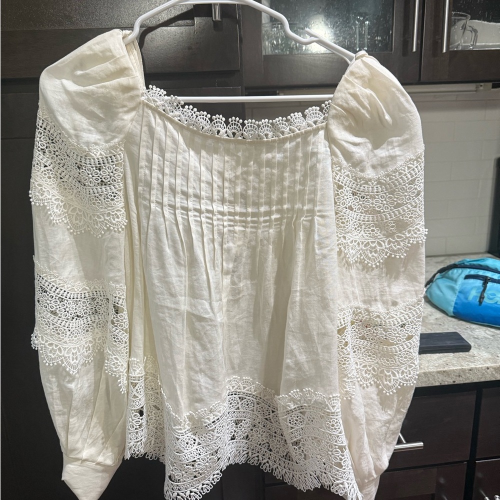 & Other Stories White Puff Sleeve Blouse with Bib Collar